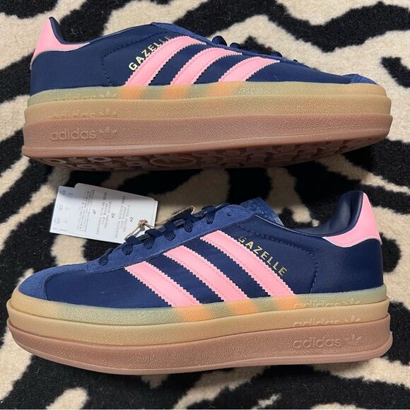 NWT Adidas Gazelle Bold Platform Shoes Dark Blue Pink Spark Women’s Size 7.5 - Picture 10 of 15